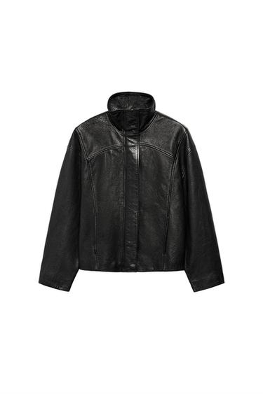 OVERSIZED 100% LEATHER JACKET - Black by Zara