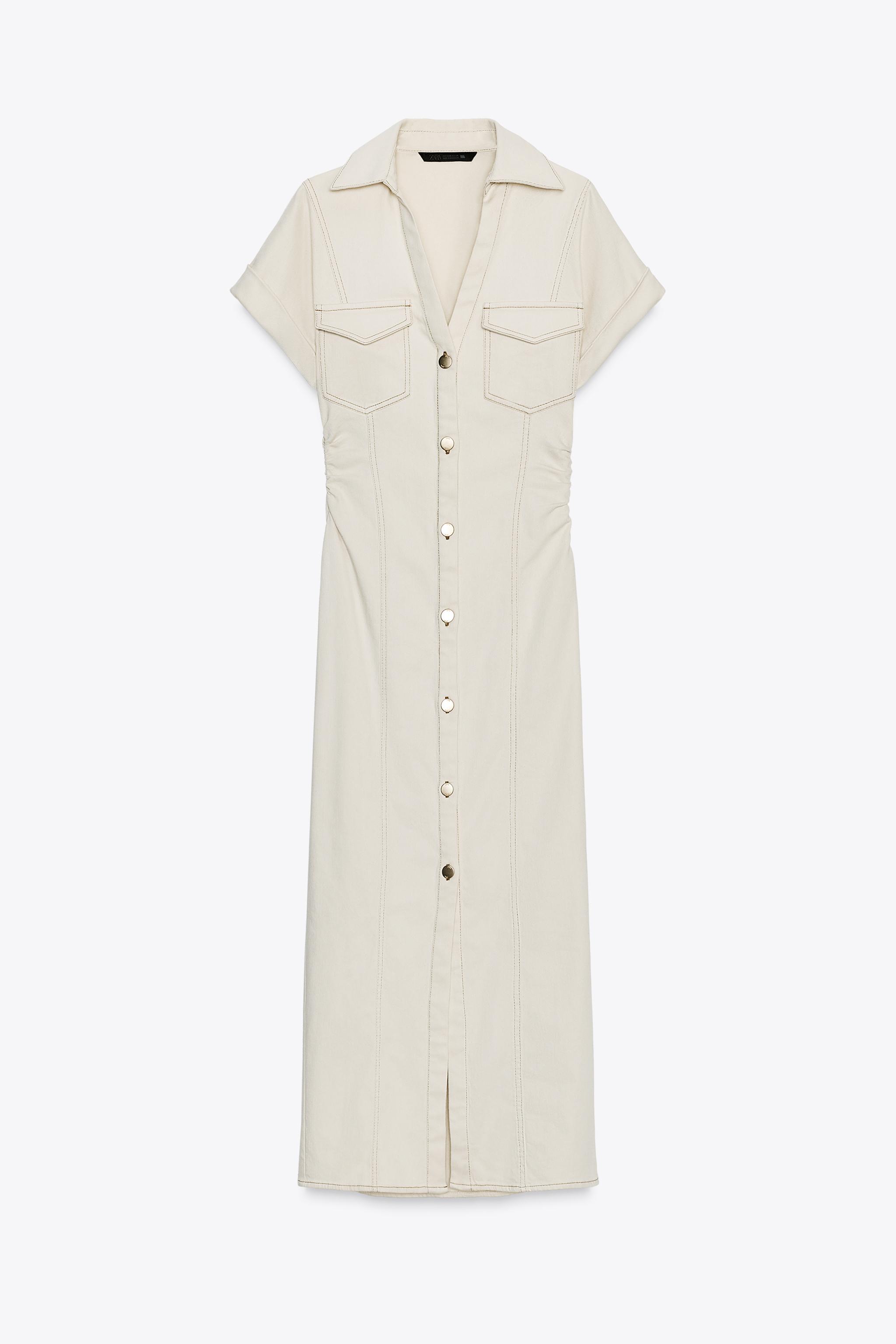 ZARA ウエストギャザー入りミディ丈ワンピース 8062/622 ウエストギャザー入りミディ丈ワンピース - エクリュ | ZARA