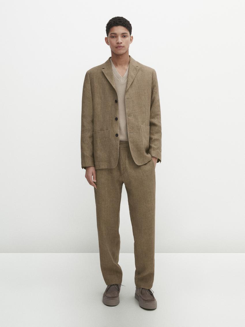 100% linen suit trousers - Beige