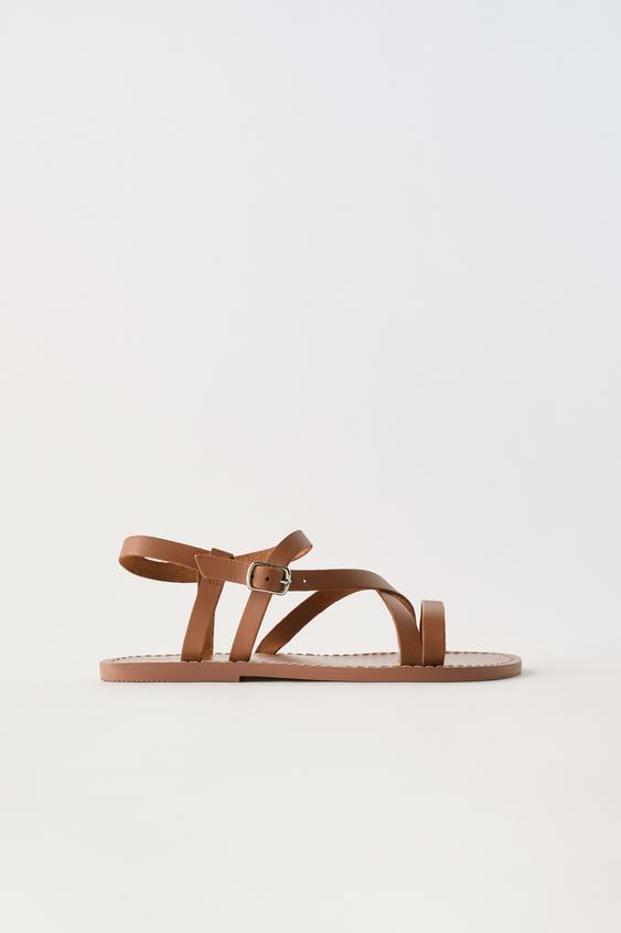 LEATHER STRAPPY SANDALS - Brown | ZARA Hungary / Hungary