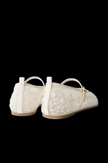 Zara PEARL BALLET FLATS - Off White