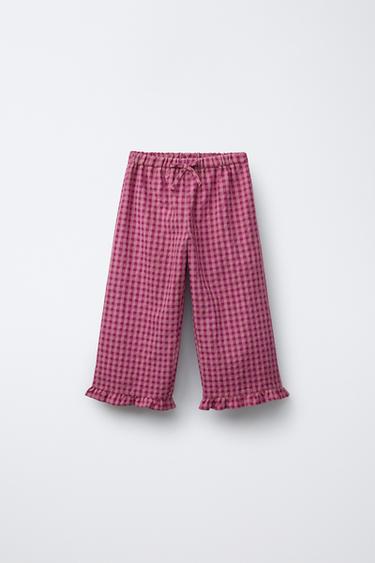 PANTALÓN RECTO CUADRO VICHY - Fucsia de Zara