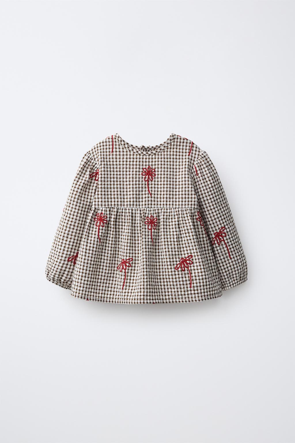 Zara Vichy damalı tikmə çiçəkli bluza