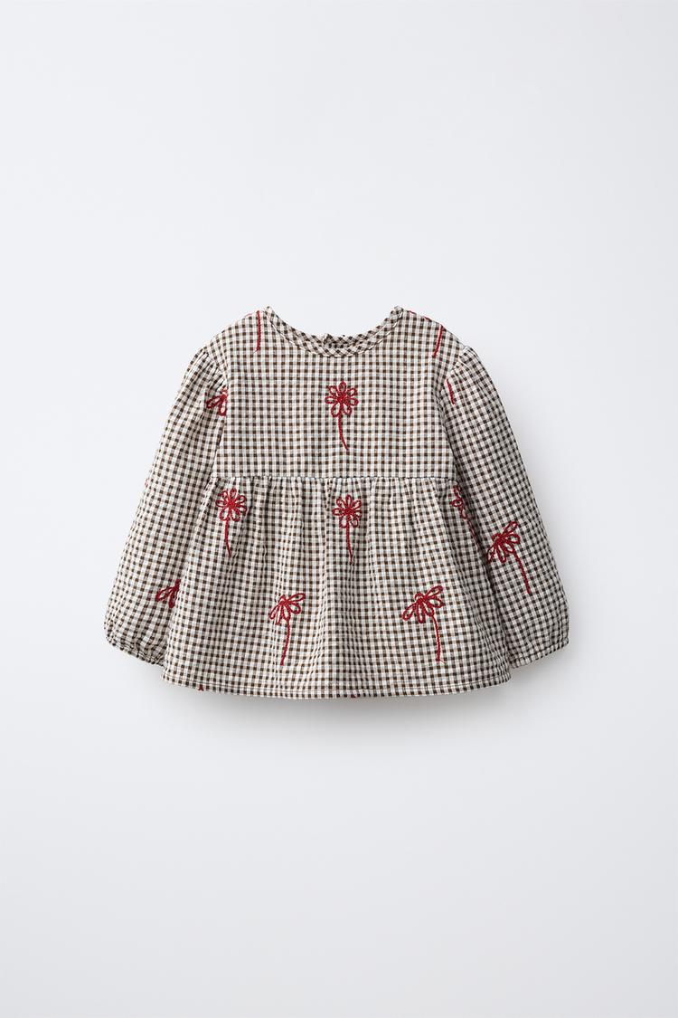 Blusa cuadro vichy flores bordadas