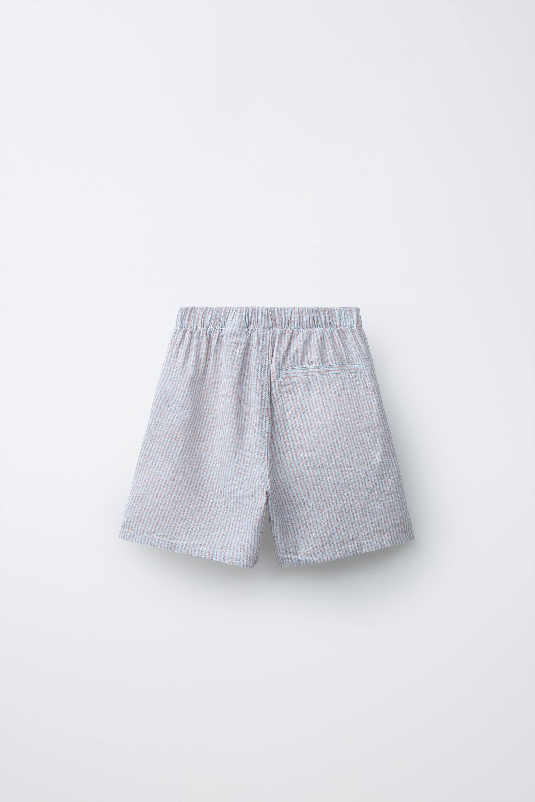 EMBROIDERED STRIPED BERMUDA SHORTS - Pastel blue | ZARA India