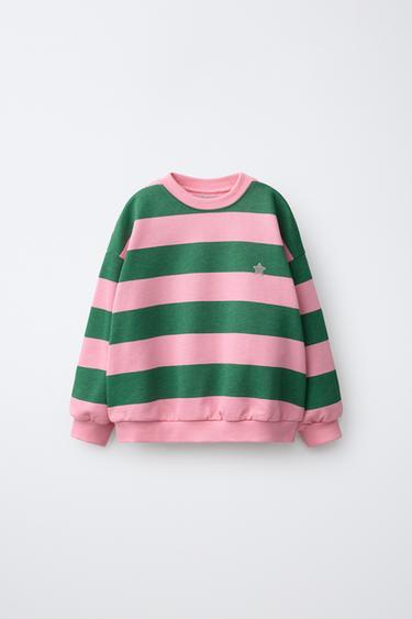 Zara STRIPED EMBROIDERED STAR SWEATSHIRT - Khaki