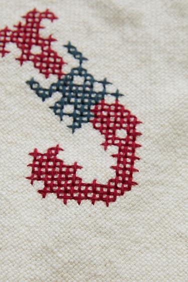 LINEN LETTER J EMBROIDERED CUSHION — Ecru 2