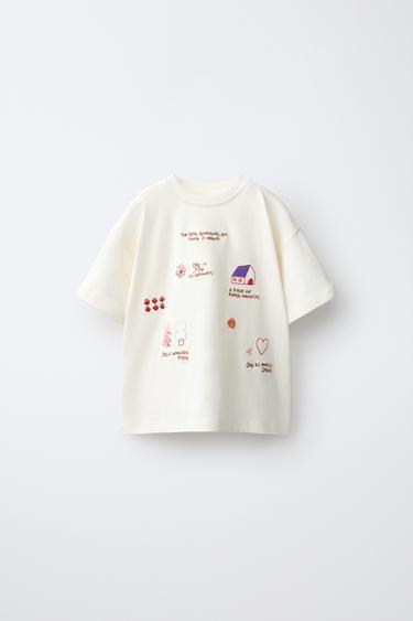 T-SHIRT WITH EMBROIDERED DETAIL - Ecru by Zara