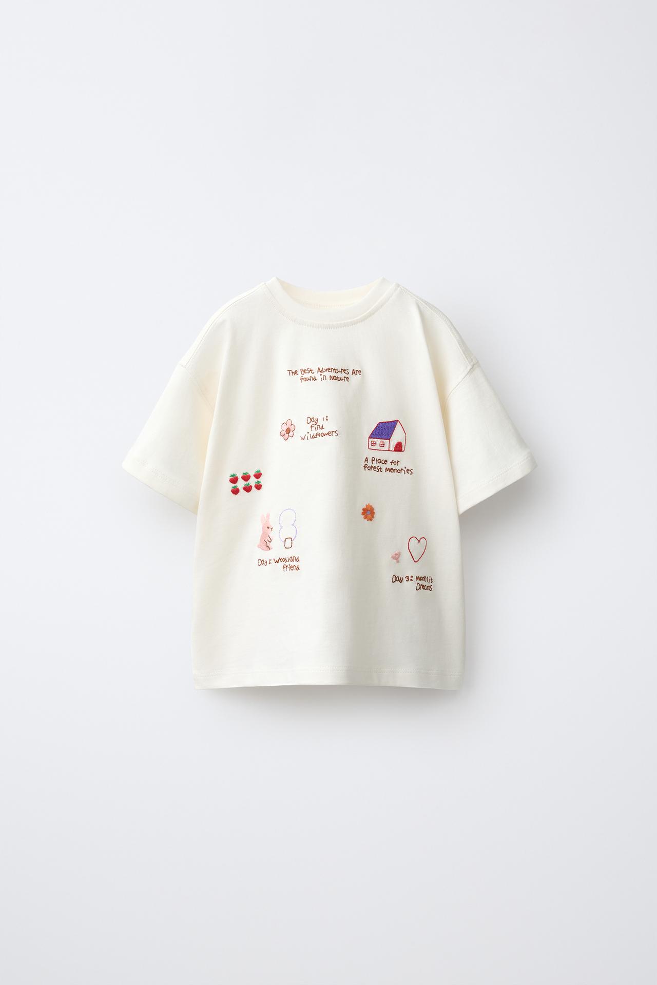 EMBROIDERED DETAIL T-SHIRT — Ecru