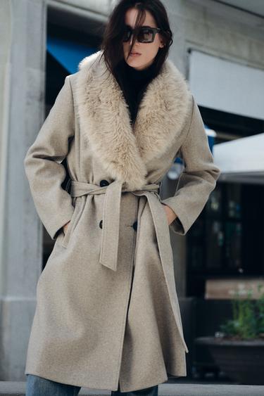 FAUX FUR LAPEL COAT - camel by Zara - Image 1