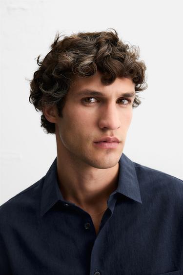 CHEMISE COTON - LIN - Bleu marine foncé de Zara - Image 5
