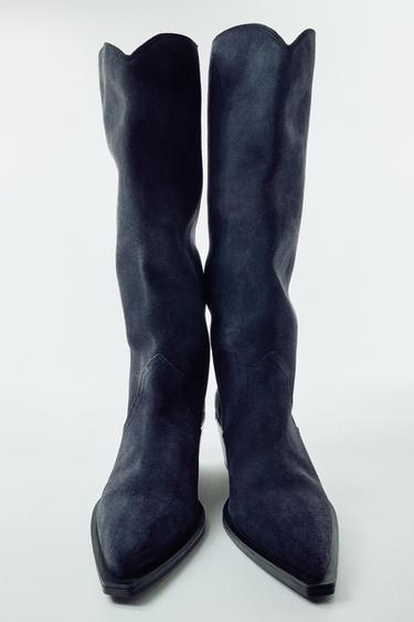 SPLIT SUEDE COWBOY BOOTS - Blue by Zara