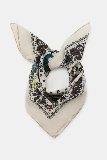 FOULARD BANDANA À IMPRIMÉ BRODERIES - Écru de Zara - Image 4