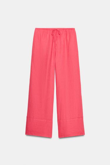 PANTALÓN PALAZZO LINO 100% ZW COLLECTION - Coral de Zara