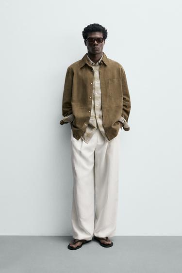 REGULAR FIT SUEDE OVERSHIRT - Beige by Zara - Image 0