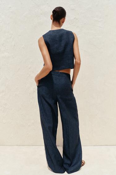 100% LINEN CROSSOVER WAISTCOAT - Indigo by Zara - Image 4