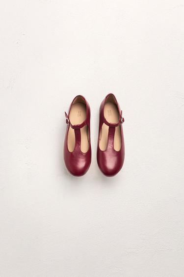 T-BAR LEATHER BALLET FLATS - LIMITED EDITION - Burgundy Red by Zara