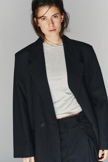VESTE OVERSIZE À RAYURES - Bleu marine / Blanc de Zara - Image 2
