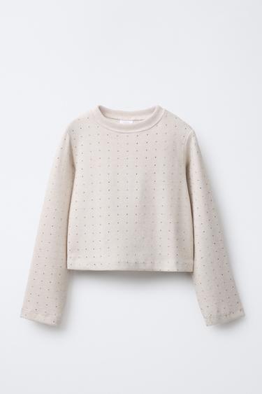 SOFT TOUCH RHINESTONE T-SHIRT - Beige marl by Zara - Image 0