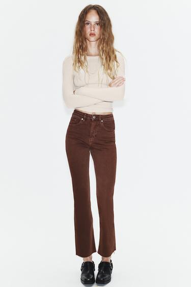TRF HIGH-WAIST CROPPED FLARE JEANS - Mocha by Zara
