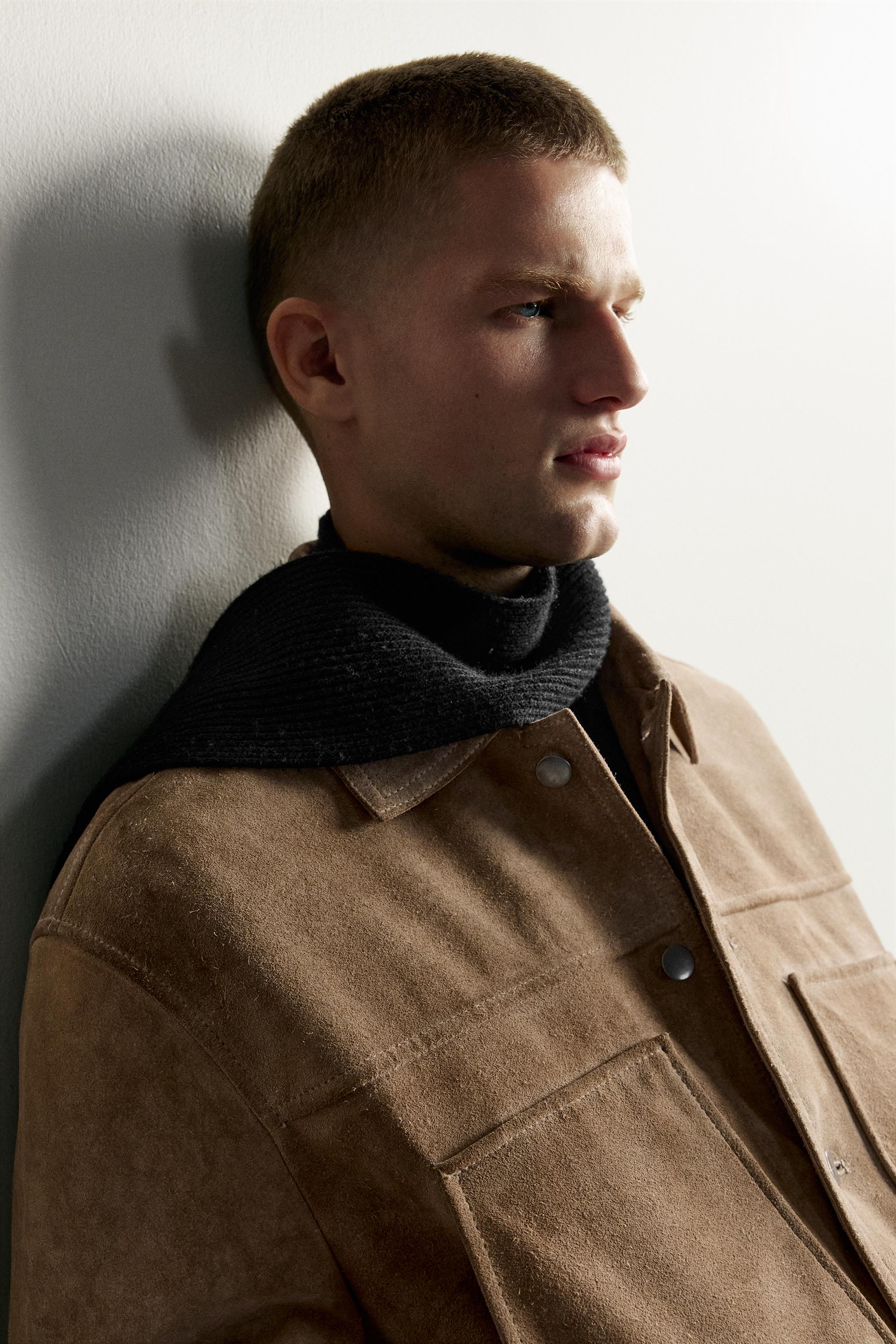 BLOUSON CROPPED FIT EN CUIR DAIM