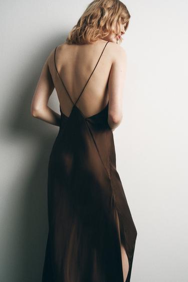 SATIN DRESS WITH LOW-CUT BACK - Dark brown by Zara - Image 2