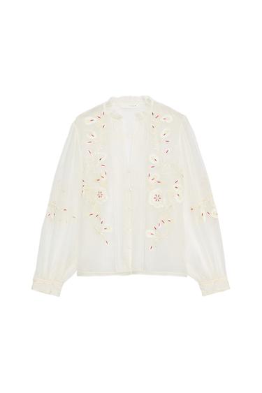 ZW COLLECTION EMBROIDERED ORGANZA SHIRT - Ecru by Zara