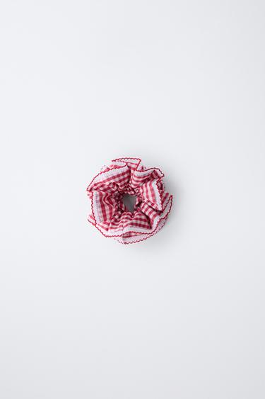 Zara 雙條格紋髮圈 - 紅色