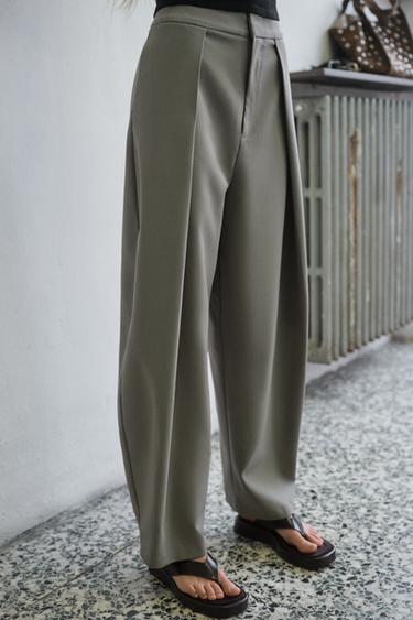 BALLOON PLEAT TROUSERS - Grey green by Zara