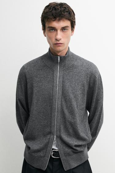 Zara Wool blend cardigan with zip detail - Gray / Beige