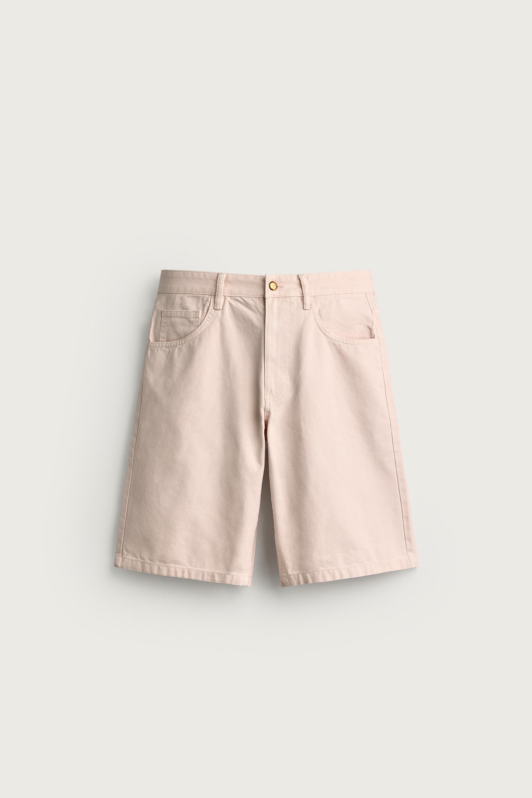RELAXED FIT DENIM SHORTS — Pink