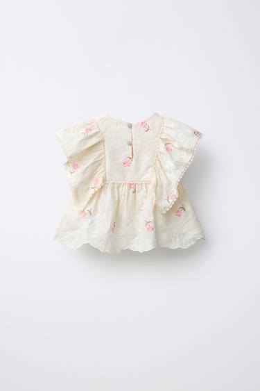 EMBROIDERED FLORAL BLOUSE - Ecru by Zara - Image 1