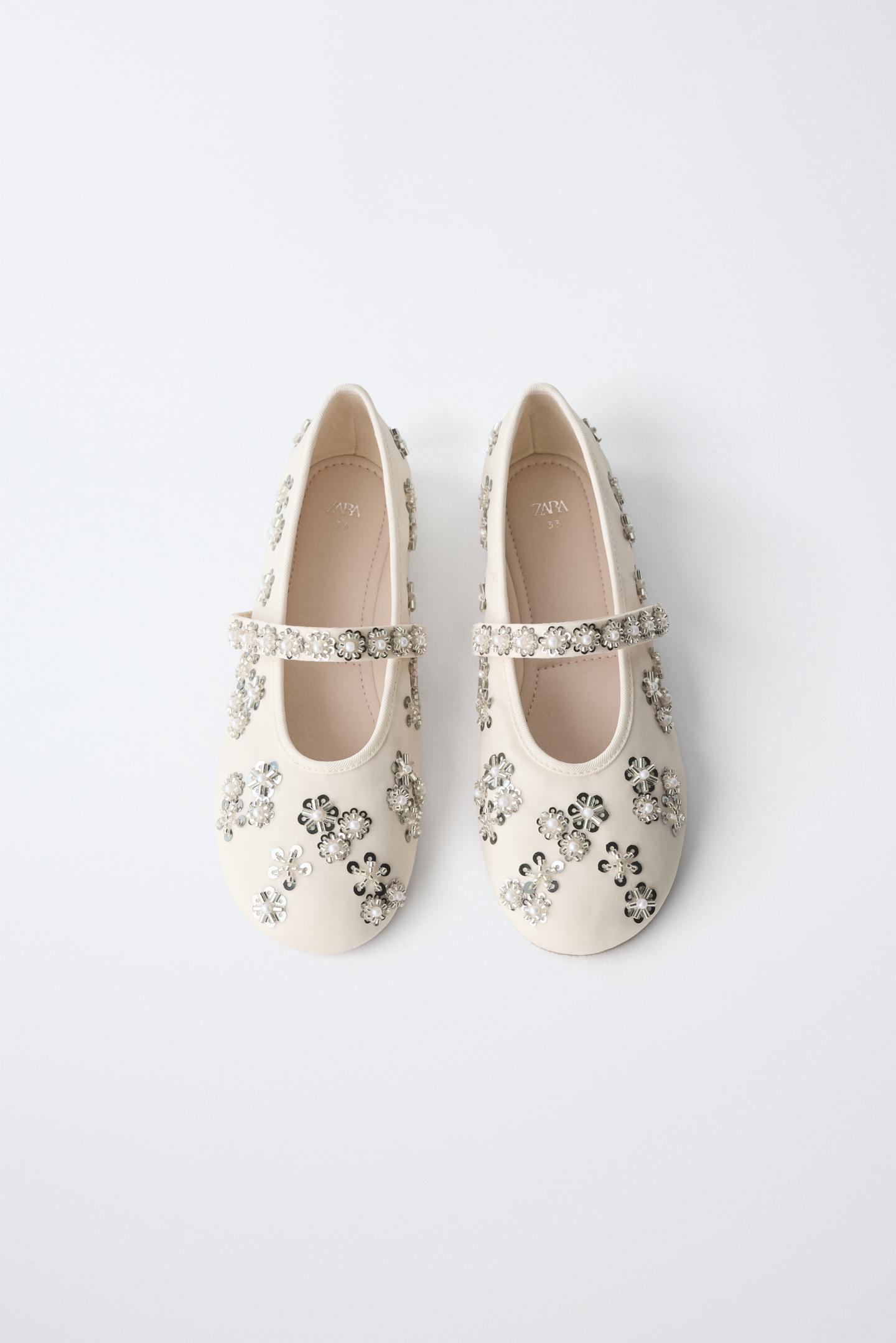 Детские балетки Zara Rhinestone Ballet Flats, цвет: Молочный белый — фото 4
