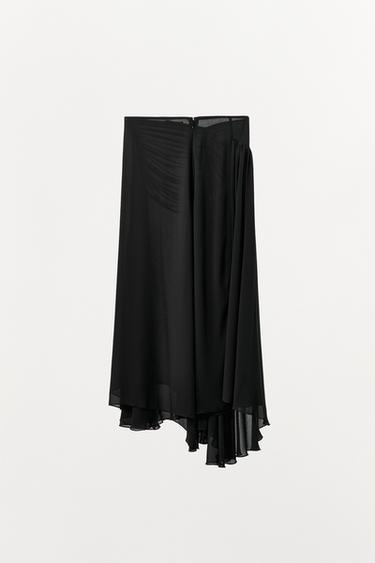 GEORGETTE DRAPED MIDI SKIRT - Black by Zara - Image 4