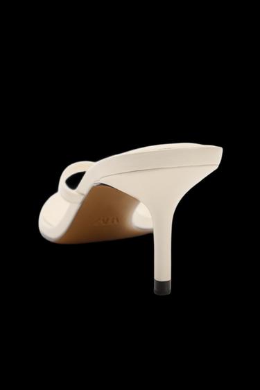 Zara SQUARE TOE HEELED SANDALS - Off White