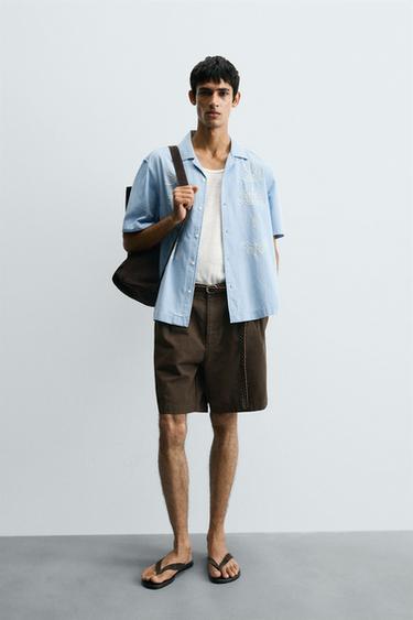 EMBROIDERED DENIM SHIRT - Light blue by Zara