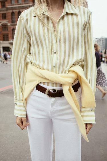 STRIPED SHIRT - Green / Ecru by Zara - Image 1