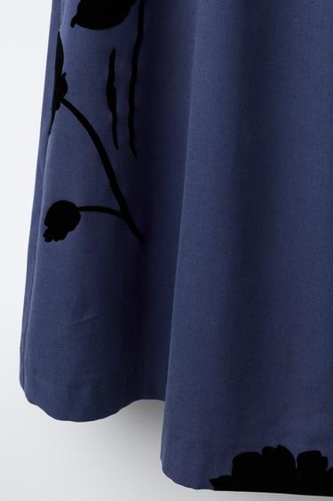 Zara FLOCKED FLORAL DRESS - Blue