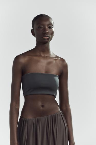TOP BANDEAU À ZIP - Gris de Zara