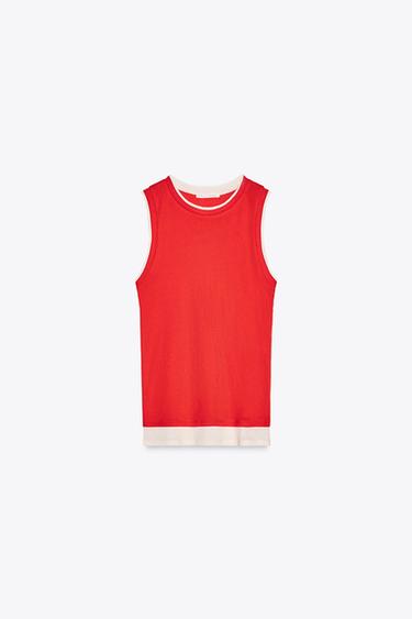 CAMISETA EFECTO DOBLE - Rojo fuerte de Zara - Imagen 0