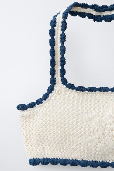 6-14 YEARS / CROCHET FLORAL KNIT BIKINI - Ecru / Blue by Zara - Image 2