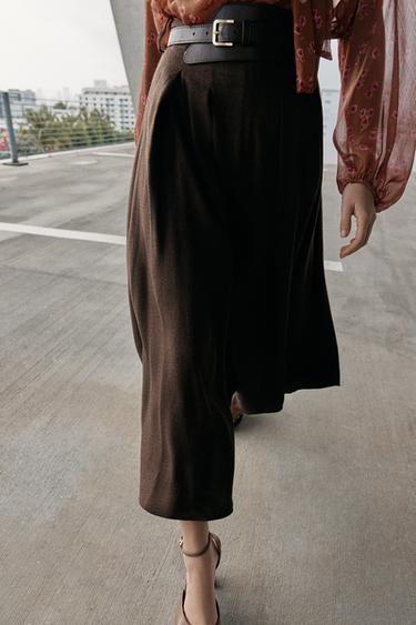 JUPE MI-LONGUE CEINTURE - Marron de Zara - Image 1