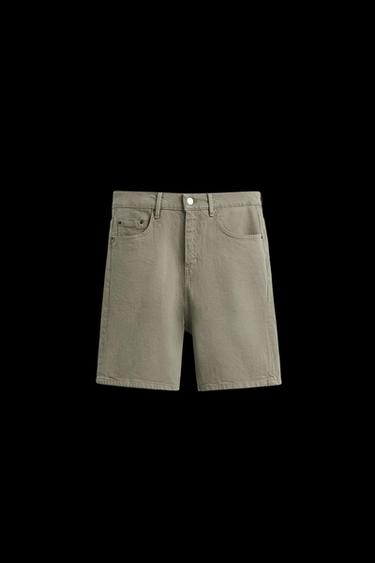 REGULAR FIT DENIM BERMUDA SHORTS - Khaki by Zara - Image 0