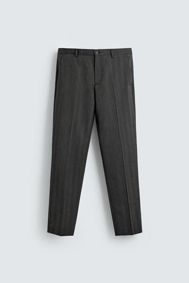 Zara HERRINGBONE SUIT PANTS - Anthracite Gray