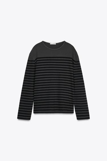 Zara STRIPED LONG SLEEVE T-SHIRT - striped