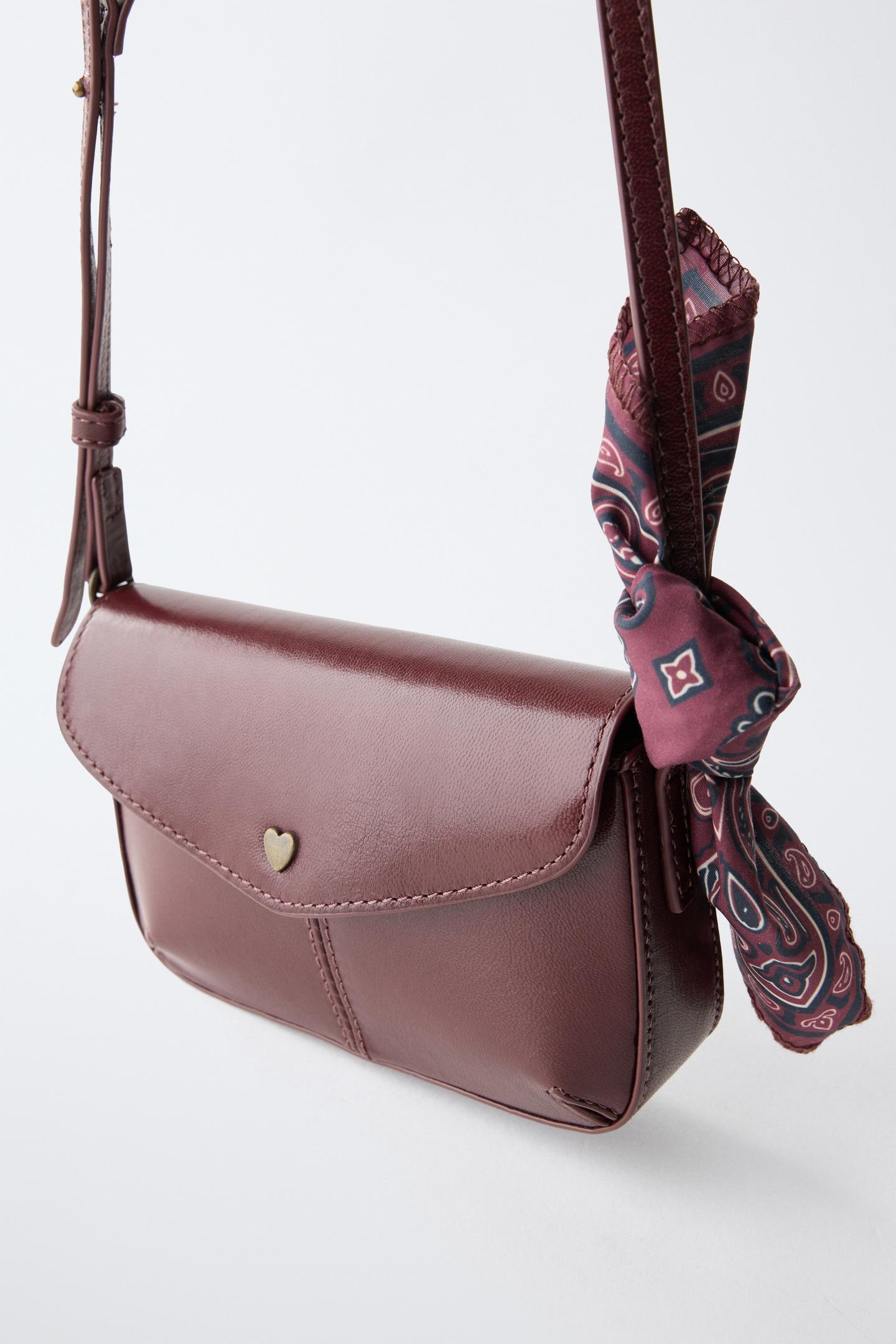 Детская сумка Zara Leather Bandana Crossbody, цвет: Тёмно-бордовый — фото 3