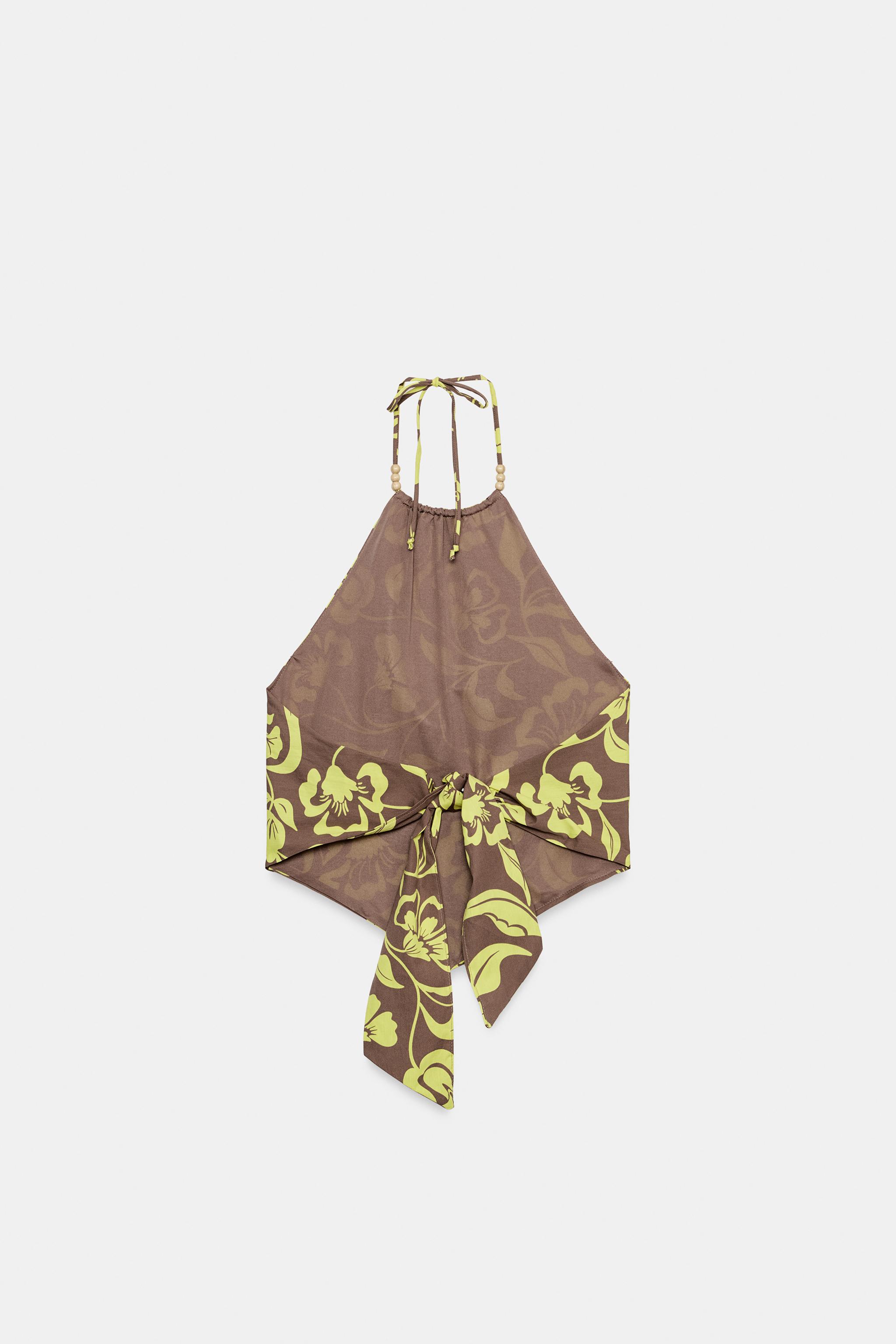 BEADED PRINT HALTER TOP