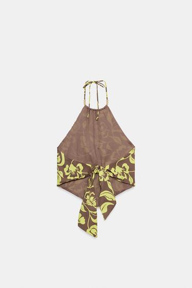 HALTER TOP WITH BEADED PRINT - Brown / Green by Zara - Image 6