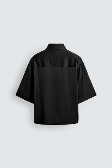 Zara RELAXED FIT SATIN EFFECT SHIRT - Black