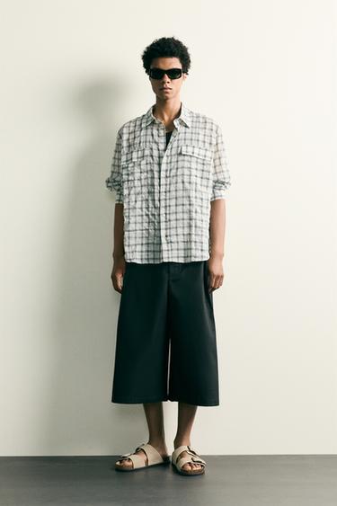 CAMISA RELAXED FIT CUADROS TEXTURA - Blanco roto de Zara